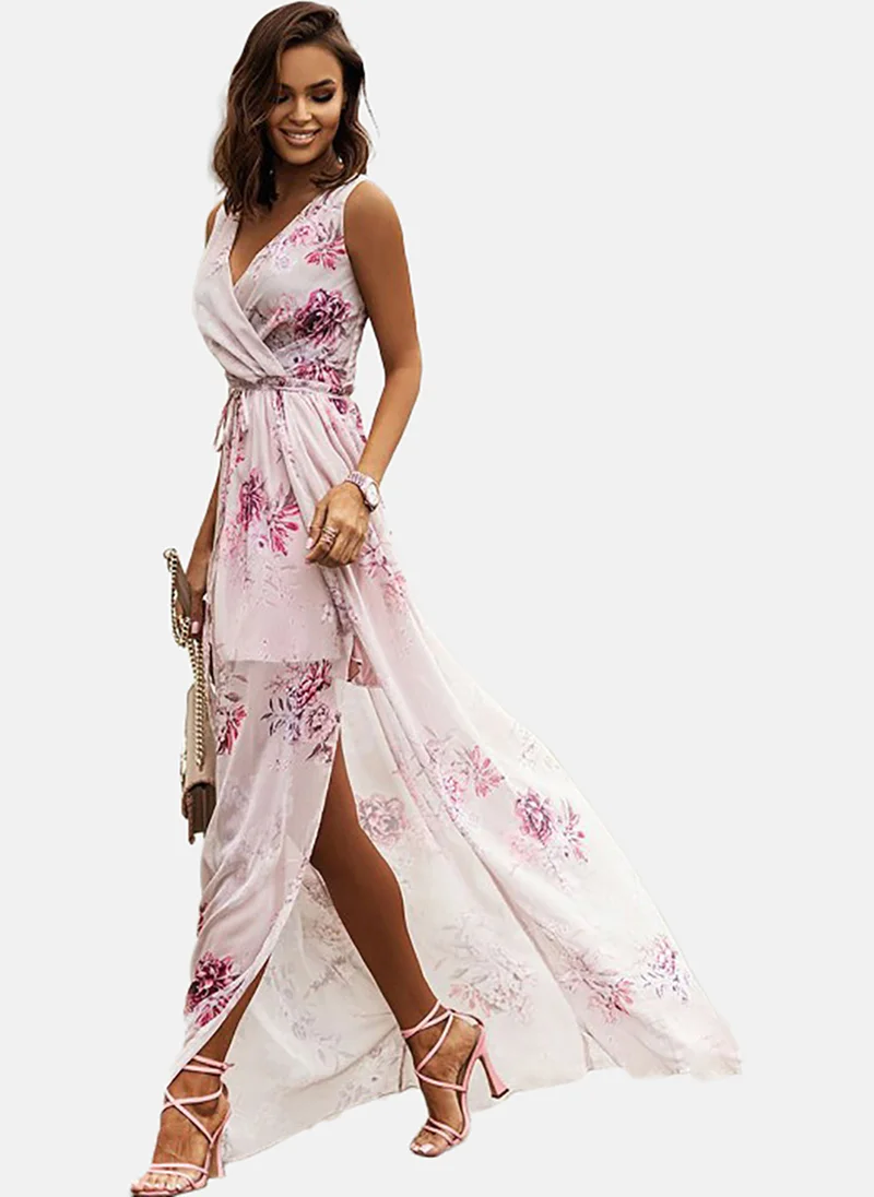 YUNIQEE Pink V Neck Sleeveless Maxi Dress
