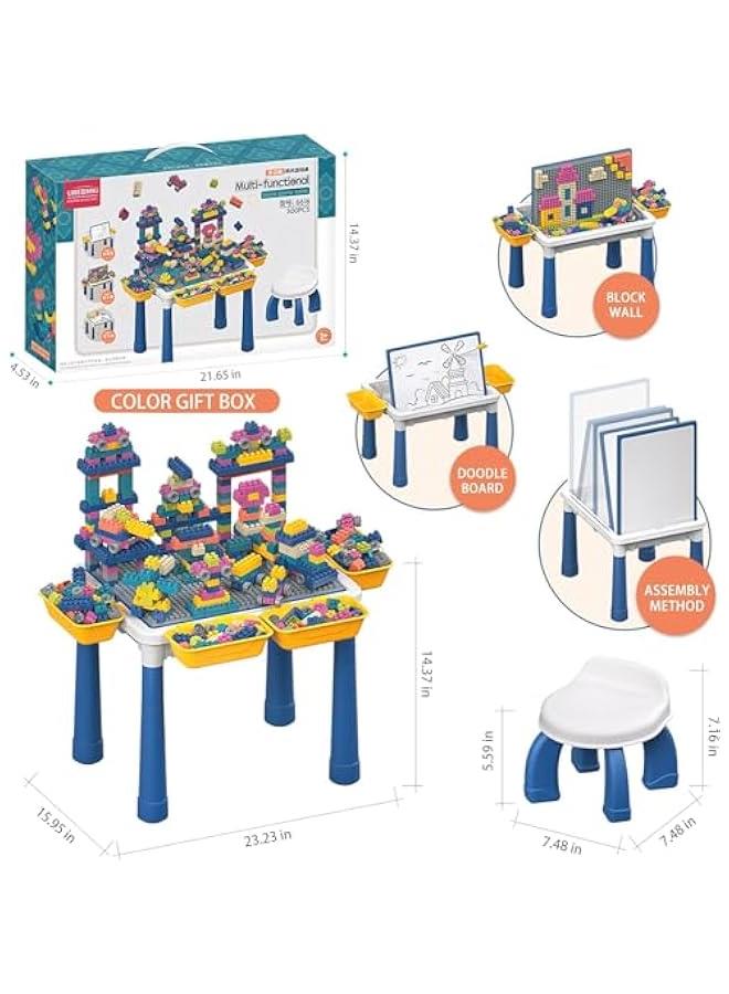 6 in 1 Building Block Table Multi-functional children's small building block table Organisation and learning children's building block table with 300 blocks Suitable for 3-6 years old children