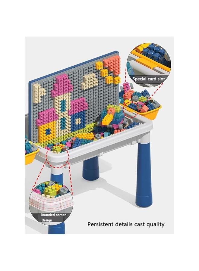 6 in 1 Building Block Table Multi-functional children's small building block table Organisation and learning children's building block table with 300 blocks Suitable for 3-6 years old children