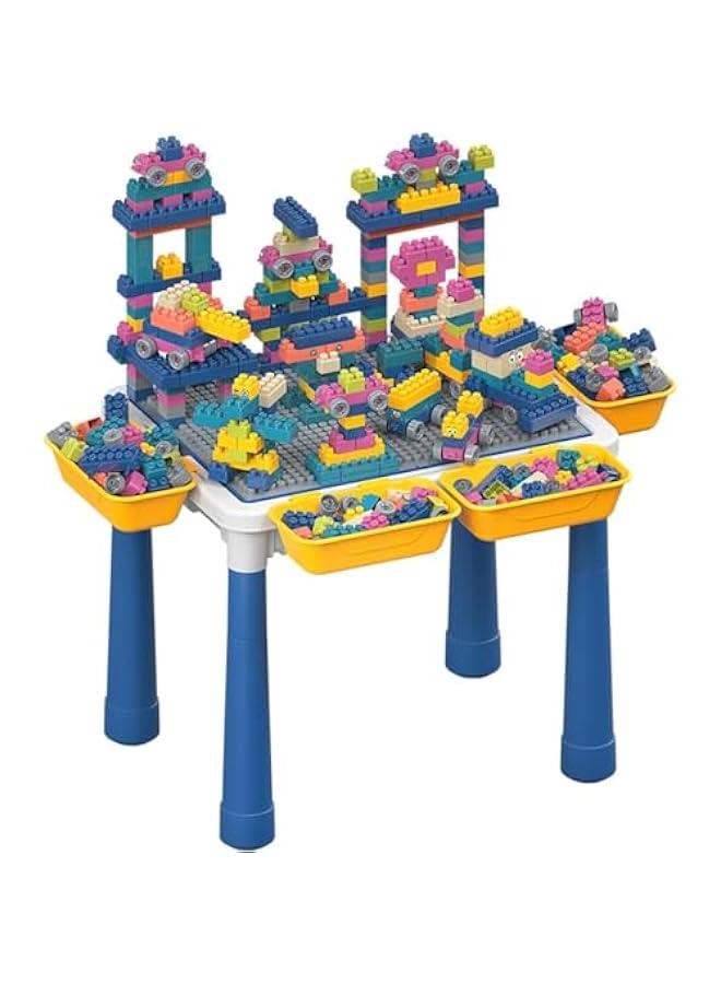 6 in 1 Building Block Table Multi-functional children's small building block table Organisation and learning children's building block table with 300 blocks Suitable for 3-6 years old children