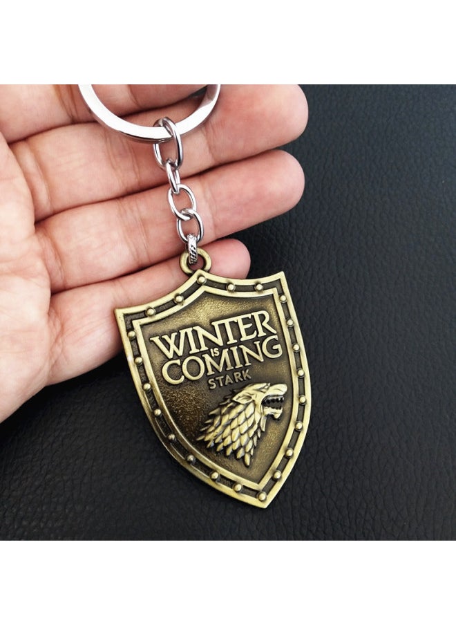Generic - Thrones Keychain Season 8 House Stark Wolf Head Badge Key Chains Pendant Ice And Fire Keyring llaveros Of Movie Gifts-Color:Y - Image 1
