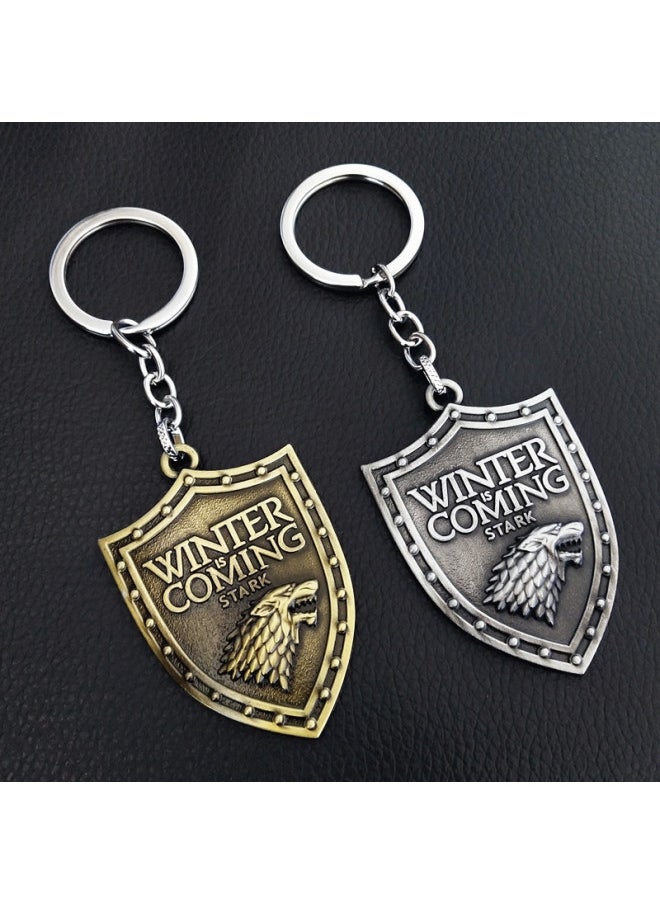 Generic - Thrones Keychain Season 8 House Stark Wolf Head Badge Key Chains Pendant Ice And Fire Keyring llaveros Of Movie Gifts-Color:Y - Image 1