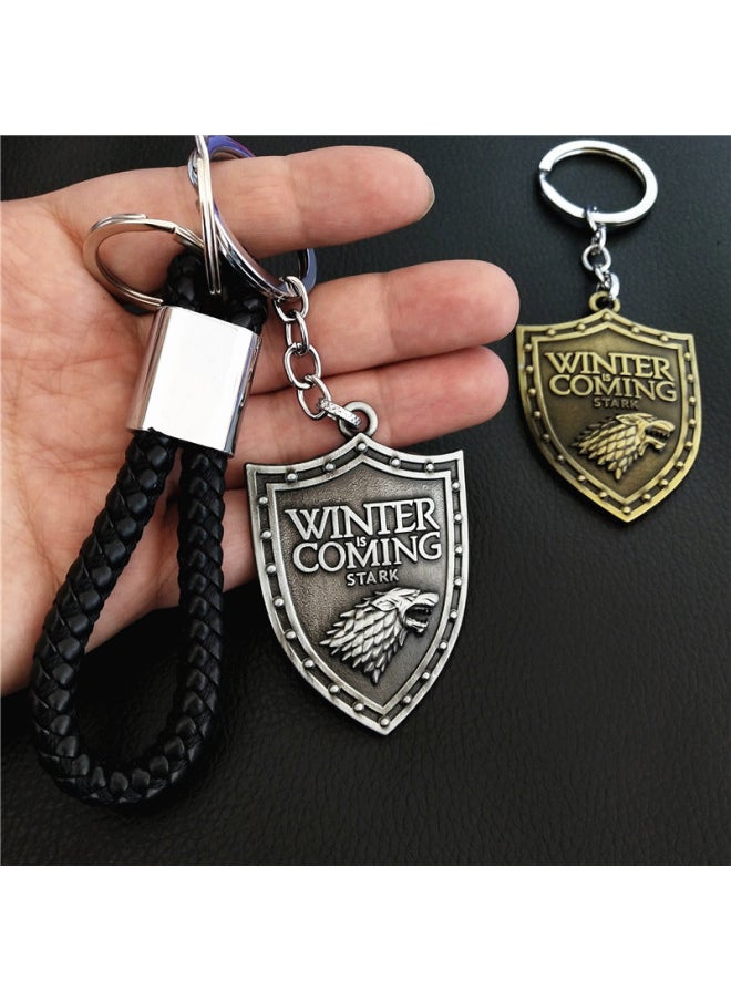 Generic - Thrones Keychain Season 8 House Stark Wolf Head Badge Key Chains Pendant Ice And Fire Keyring llaveros Of Movie Gifts-Color:Y - Image 1