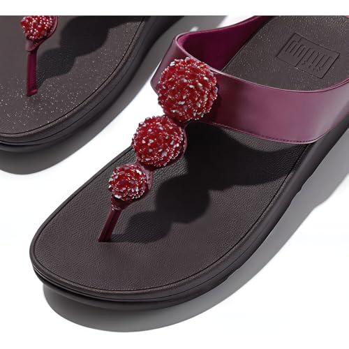 FitFlop Women's Fino Beadie-Button Metallic Toe-Post Sandals, Metallic Ruby, 7 - Image 3