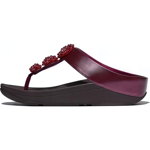 FitFlop Women's Fino Beadie-Button Metallic Toe-Post Sandals, Metallic Ruby, 7 - Image 1