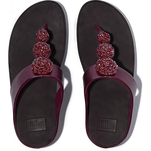 FitFlop Women's Fino Beadie-Button Metallic Toe-Post Sandals, Metallic Ruby, 7 - Image 4