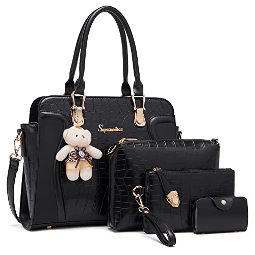 Soperwillton Women's Fashion Handbags Tote Bags Shoulder Bag Top Handle Satchel Purse Set 4pcs - Image 1
