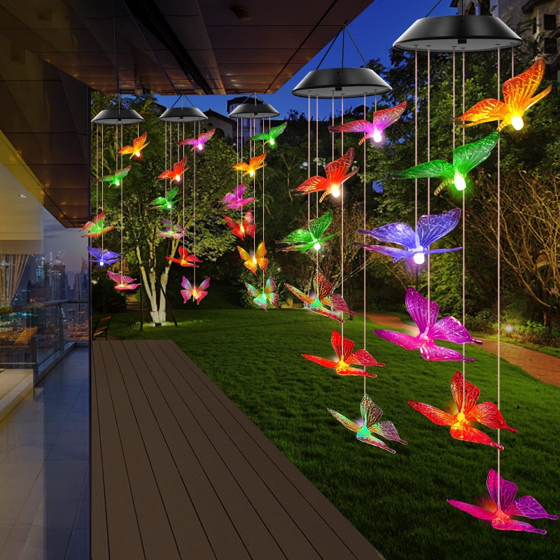 WENANA Solar Wind Chimes Outdoor Color Changing Lights, Gift for Women Mom Grandma Sister Best Gifts, Wind Chimes Unique Outdoor Garden Yard Decor (Purple Butterfly) - Image 4