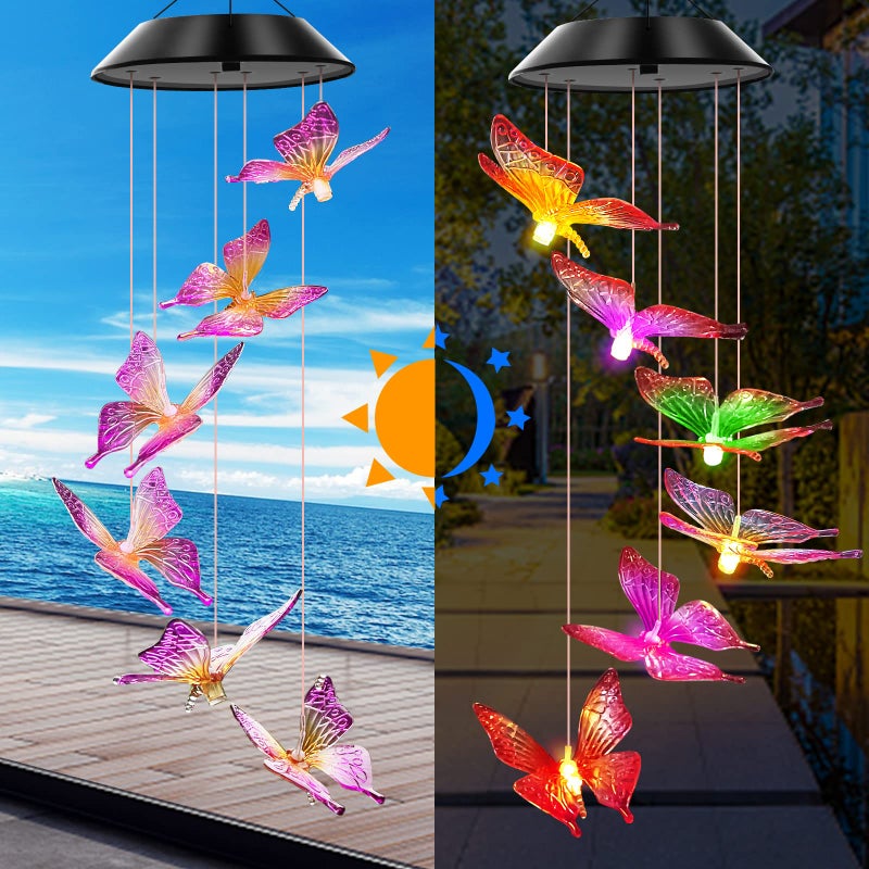 WENANA Solar Wind Chimes Outdoor Color Changing Lights, Gift for Women Mom Grandma Sister Best Gifts, Wind Chimes Unique Outdoor Garden Yard Decor (Purple Butterfly) - Image 3