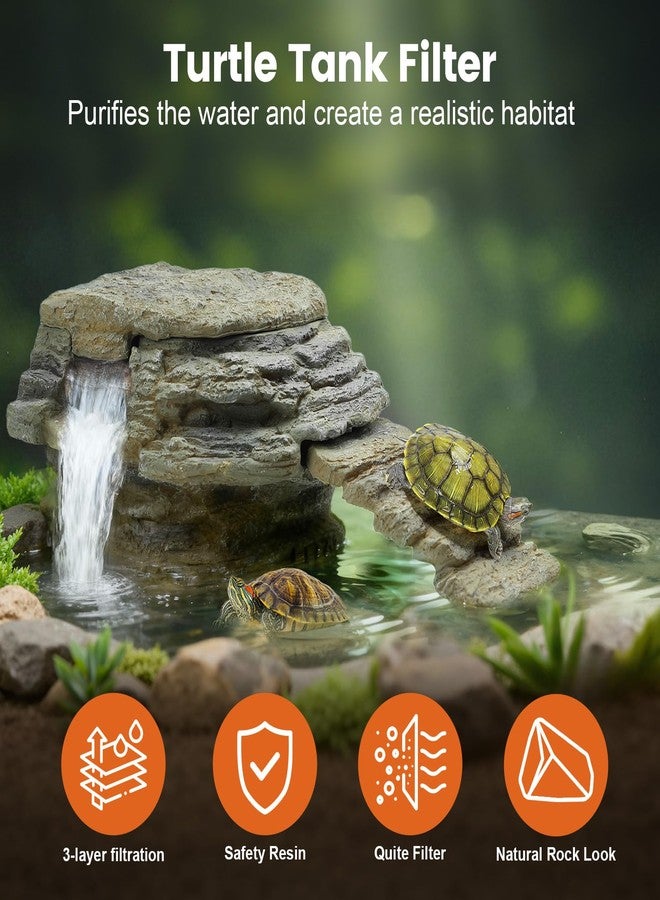 MIXJOY 130GPH Turtle Tank Filter, Ultra-Quiet Turtle Filter with Turtle Basking Platform, Detachable Bridge for Climbing&Diving, Adjustable Flow, Multi-Layer Filtration, Filter for Turtle Tank, Decor - Image 2