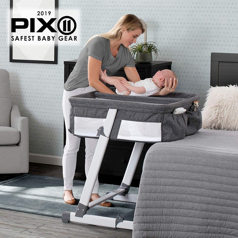 Delta CHILDREN سرير بيبي سميث للأطفال بجانب السرير لحديثي الولادة القابل للتعديل مع عجلات شبك هوائي رمادي تويد - Image 2