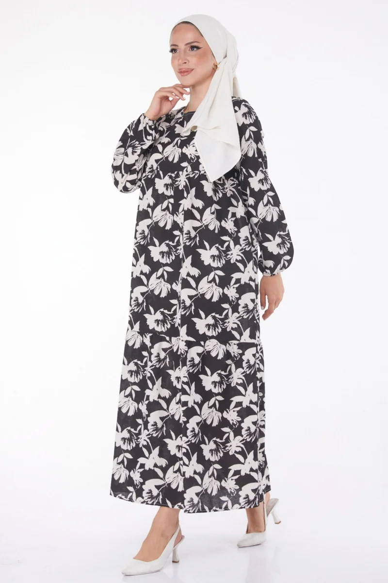 Tofisa Plain Crew Neck Women's Black Digital Printed Dress - 13219