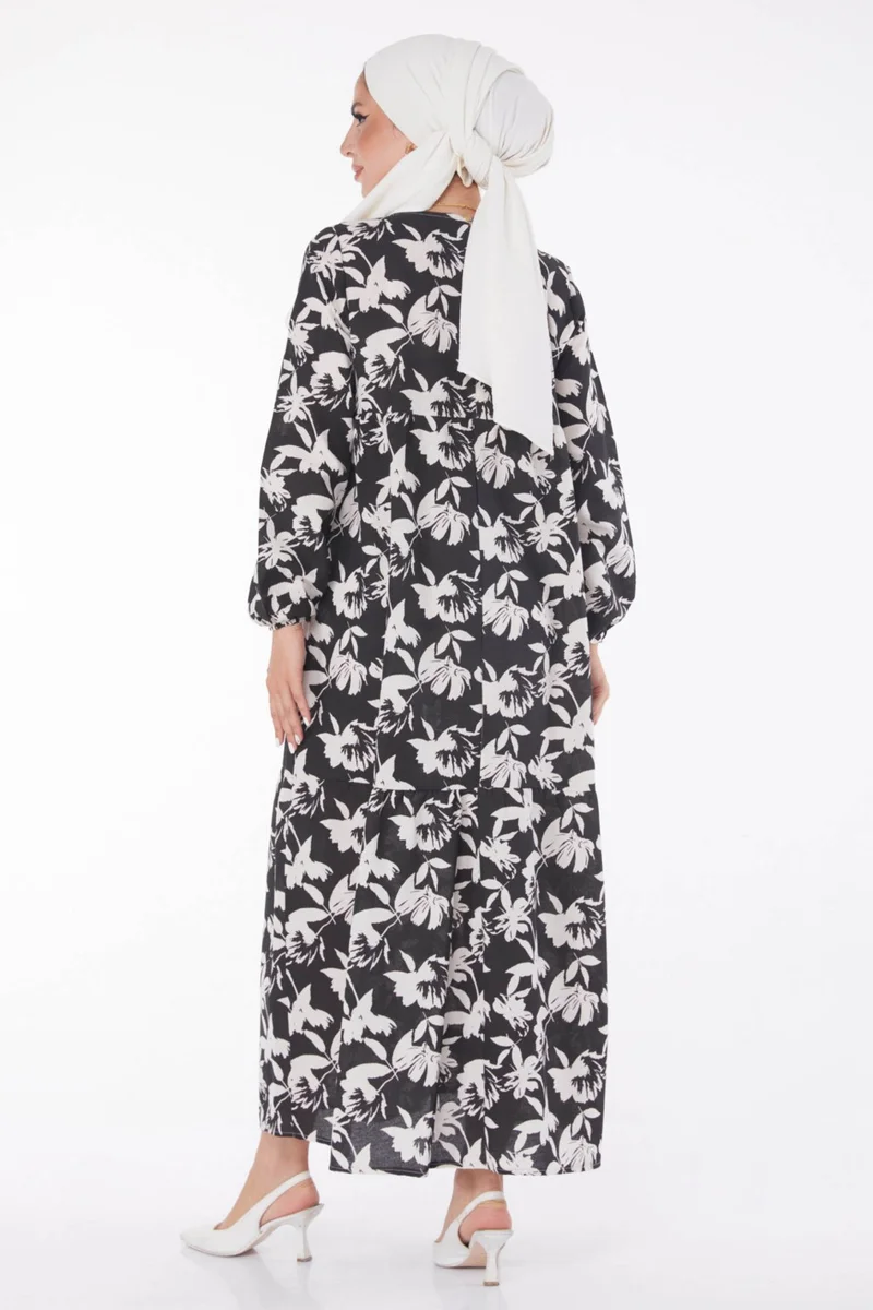 Tofisa Plain Crew Neck Women's Black Digital Printed Dress - 13219