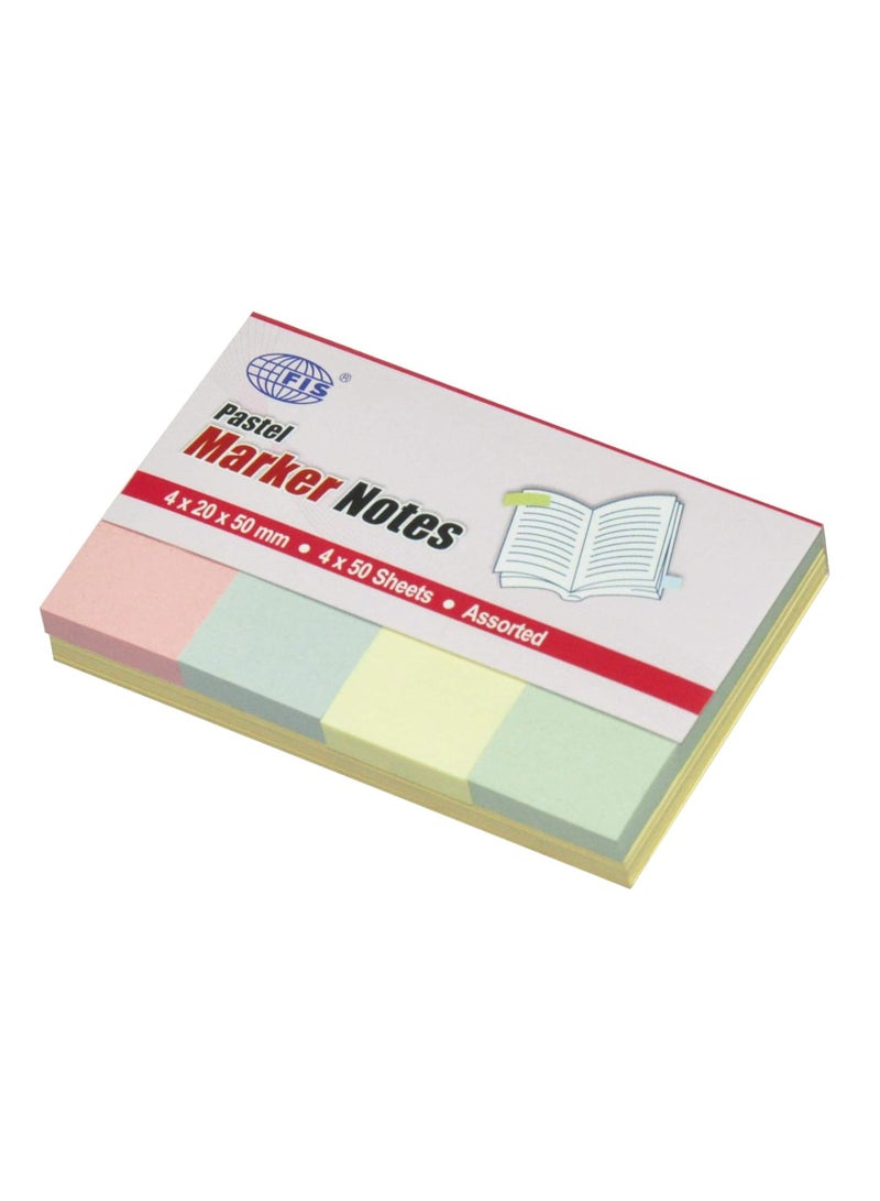 FIS Marker Note Pads, 4 Assorted Pastel Colors in Sets, 200 Sheets (4 Colors x 50 Sheets), 20 mm x 50 mm Size - FSPOP2050C4X50 - Image 2