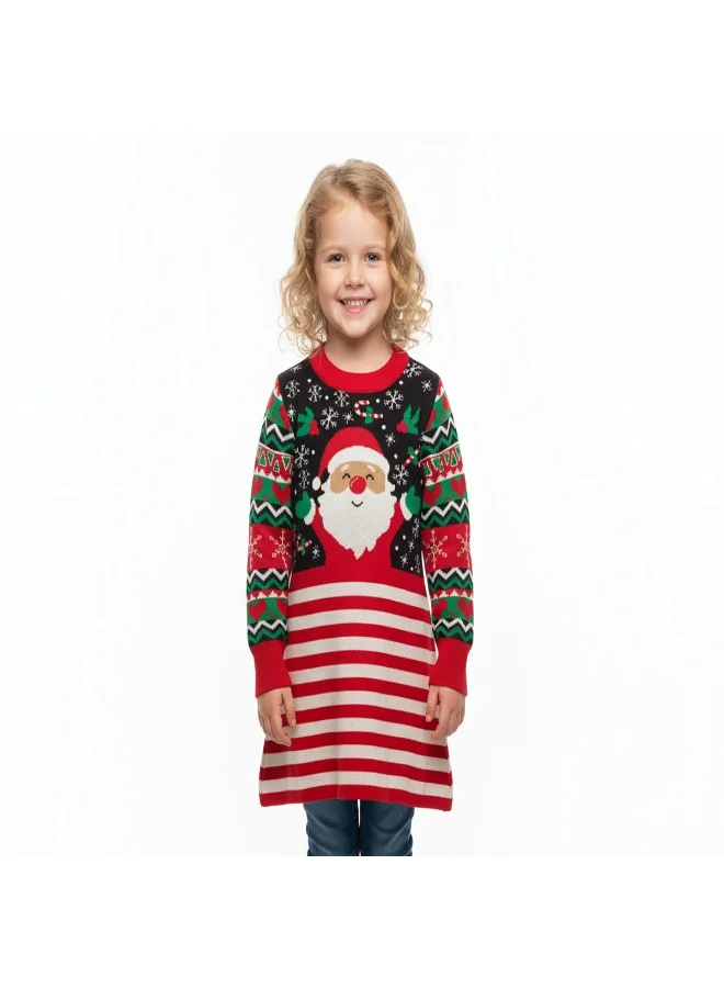 babyqlo Santa Face Striped Knit Christmas Dress