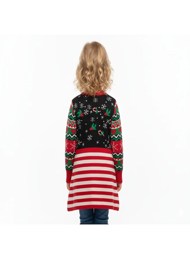 babyqlo Santa Face Striped Knit Christmas Dress