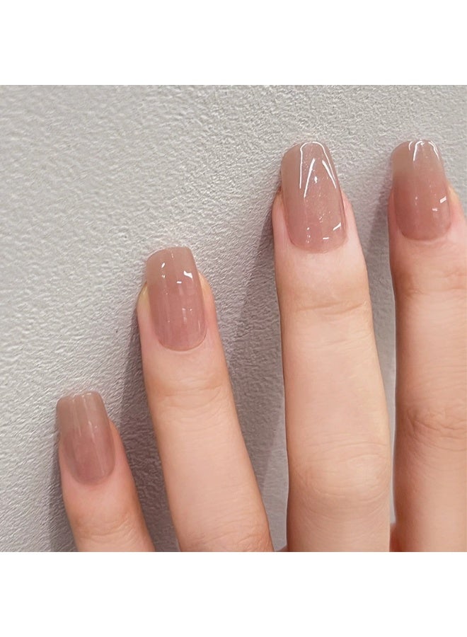 Goolsky Premium Short Square Press-on Nails in Nude Pink with Super Shimmer Glitter for Pure Allure Style - Image 1