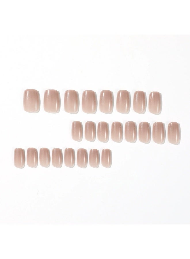 Goolsky Premium Short Square Press-on Nails in Nude Pink with Super Shimmer Glitter for Pure Allure Style - Image 3