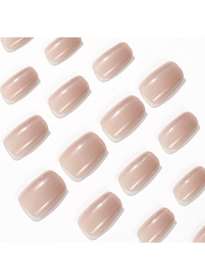 Goolsky Premium Short Square Press-on Nails in Nude Pink with Super Shimmer Glitter for Pure Allure Style - Image 5