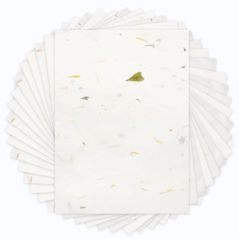 Benvo 50 Sheets A4 Natural Mulberry Paper Visible Leaves Fiber Rice Paper Printable Decoupage Tissue Paper Sheets for Writing, Painting, Card Making, DIY Crafts(8.3x11.7in, Semi Transparent Off White) - Image 1