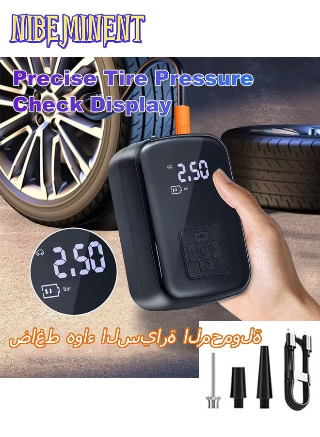 NIBEMINENT Portable Car Air Compressor, Wireless Handheld Pump with Light, Suitable for Inflating and Compressing Tires of and Motorcycles - Image 1