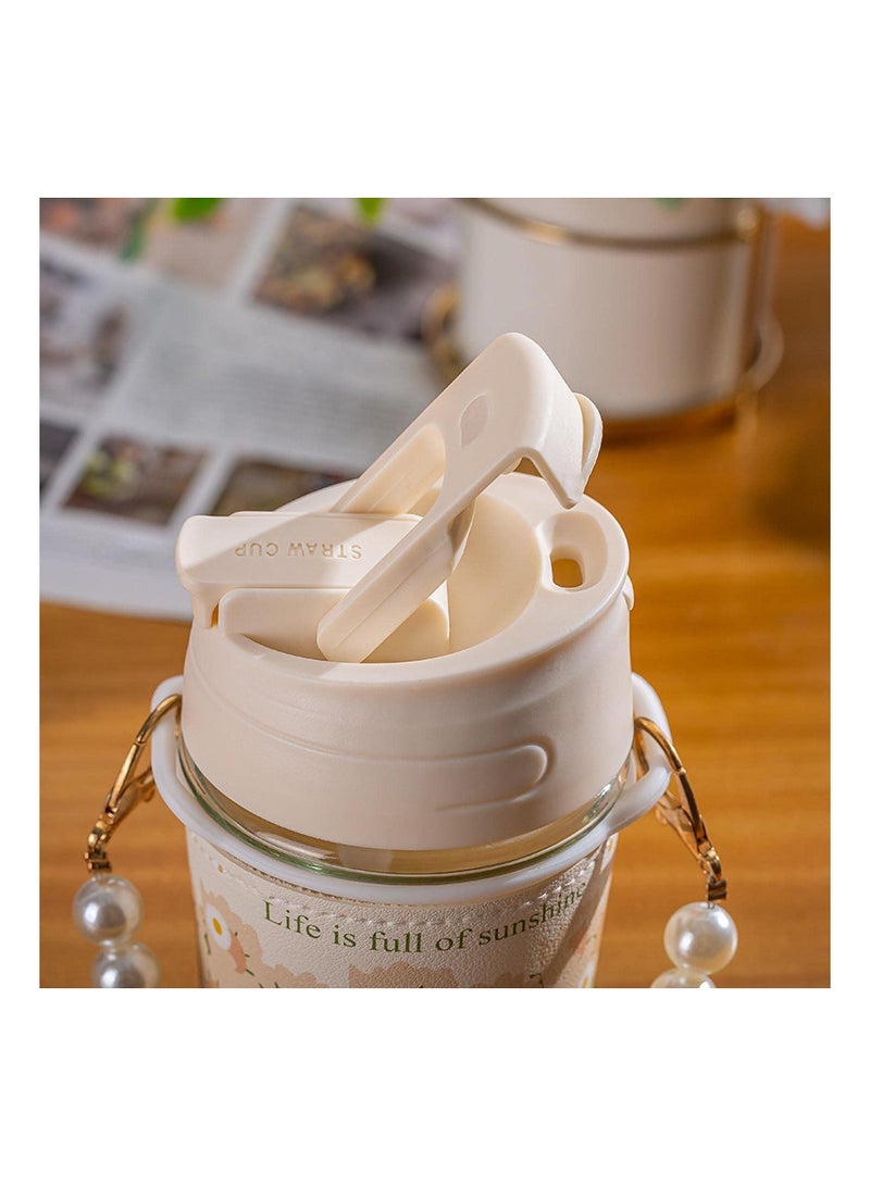 SYOSI SYOSI High Value Pearl Cup, with Tote Chain Double Drink Straw and Sleeve, for Summer Girls Coffee Water Cup, Tulip Glass Water Cup  - Image 4
