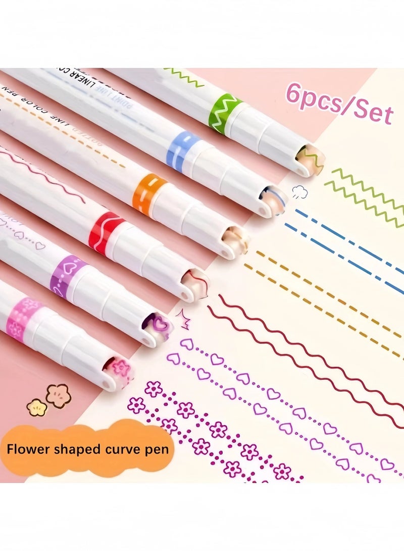 A Set of Six Pens Designed in The Shape of Flowers, Featuring Various Fine Lines And Curves, Perfect for Note-Taking And Highlighting with Colored Pencils. - Image 2