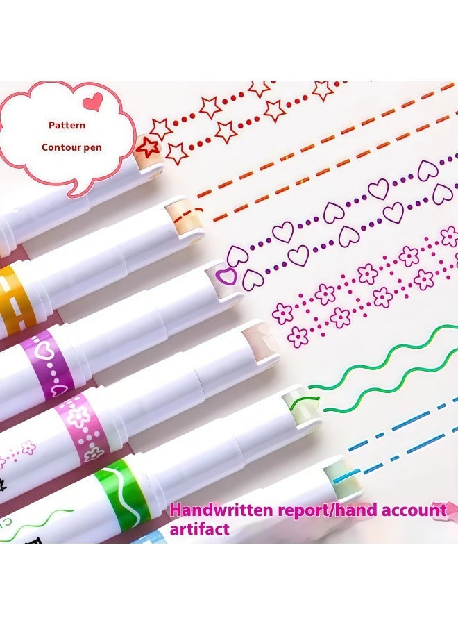 A Set of Six Pens Designed in The Shape of Flowers, Featuring Various Fine Lines And Curves, Perfect for Note-Taking And Highlighting with Colored Pencils. - Image 5