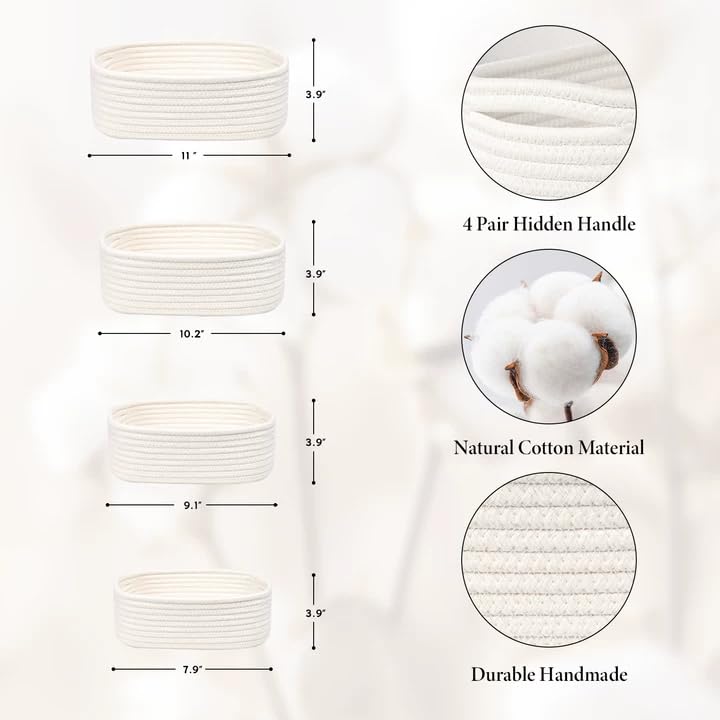 Degeyoyo Storage Baskets for Organizing, Small Woven Basket Set of 4 - Cotton Rope Baskets for Shelves, Organizer Baskets are Ideal for Nursery, Bedroom, as Gift Basket Empty for Baby Shower, Festival - Image 4