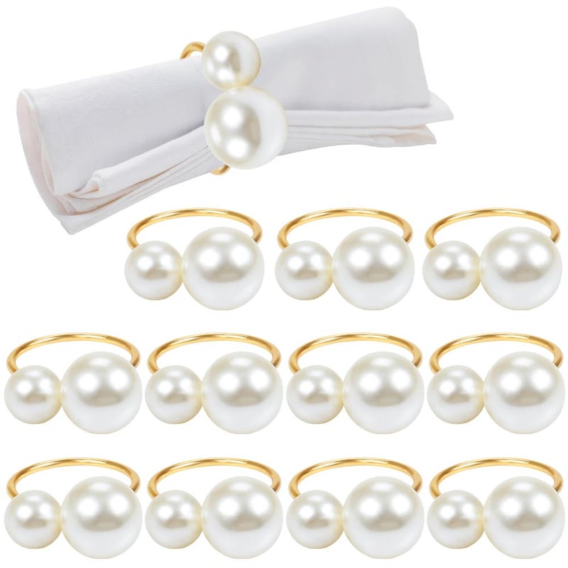 Pearl Napkin Rings Set of 12 Gold Serviette Buckle Holder for Easter Family Gathering Dinner Party Wedding Decor Napkin Ring for Christmas Thanksgiving Day Friends and Family 2 Gold Pearls