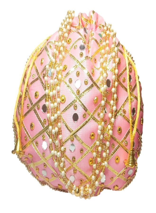ATHZ Combo Potli Bags Mirror Work for Women Pouches Purses Handbags Tote Bags Fashion Accessories (Very Light Pink) - Image 2