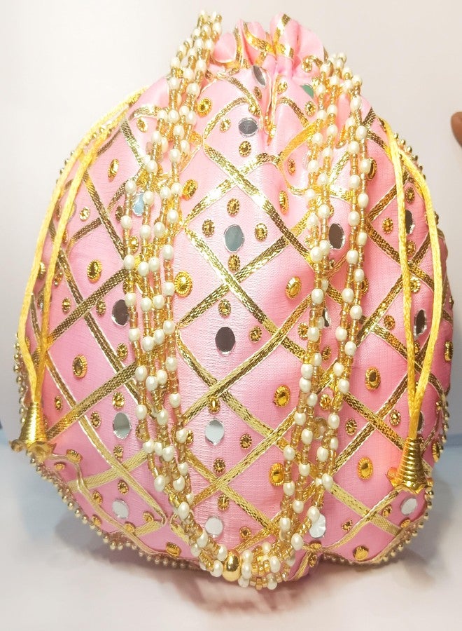 ATHZ Combo Potli Bags Mirror Work for Women Pouches Purses Handbags Tote Bags Fashion Accessories (Very Light Pink) - Image 3