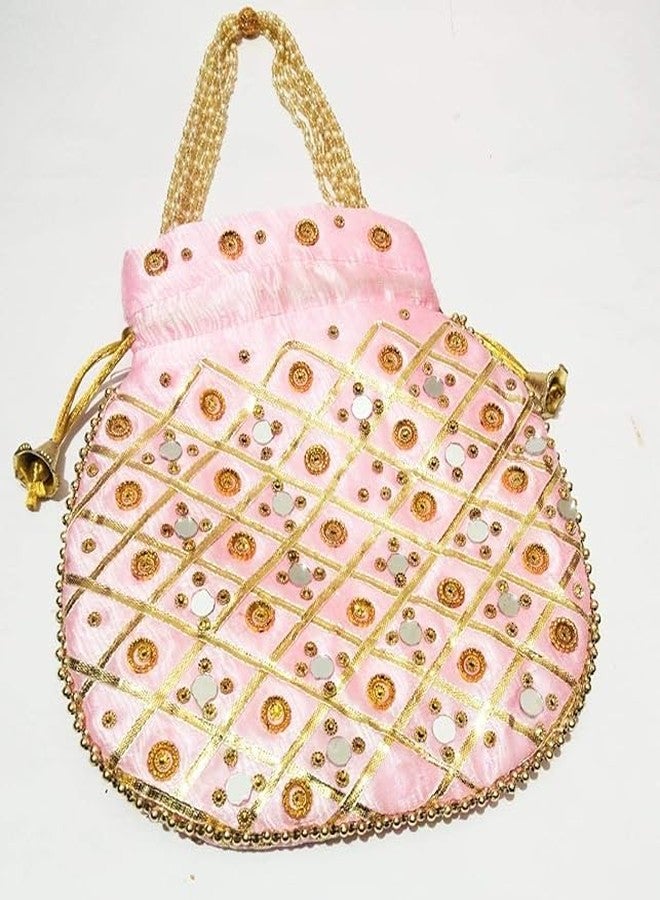 ATHZ Combo Potli Bags Mirror Work for Women Pouches Purses Handbags Tote Bags Fashion Accessories (Very Light Pink) - Image 4
