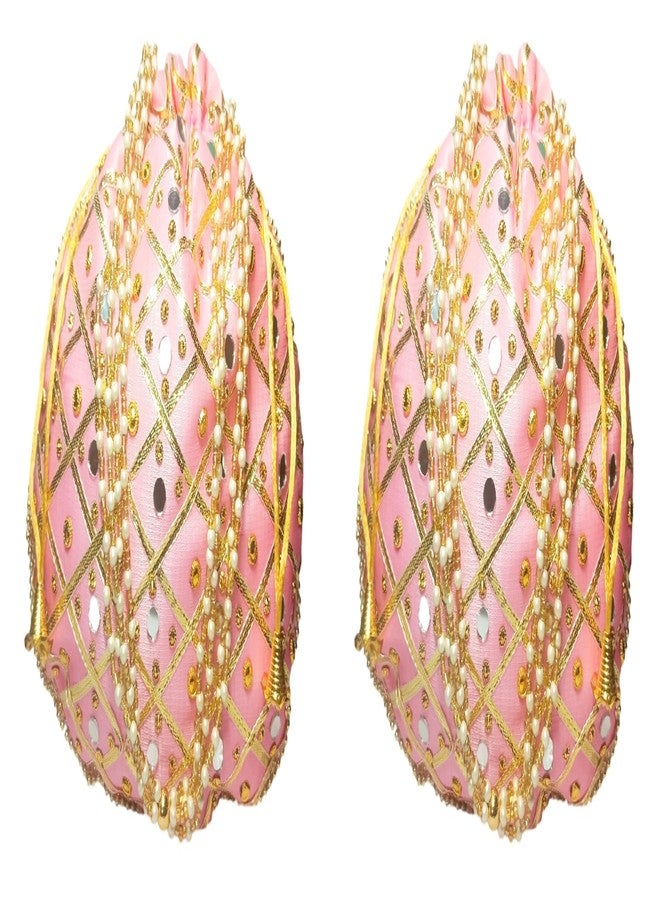 ATHZ Combo Potli Bags Mirror Work for Women Pouches Purses Handbags Tote Bags Fashion Accessories (Very Light Pink) - Image 1