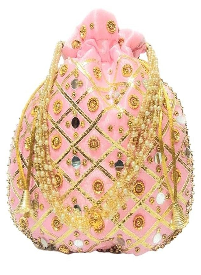 ATHZ Combo Potli Bags Mirror Work for Women Pouches Purses Handbags Tote Bags Fashion Accessories (Very Light Pink) - Image 5