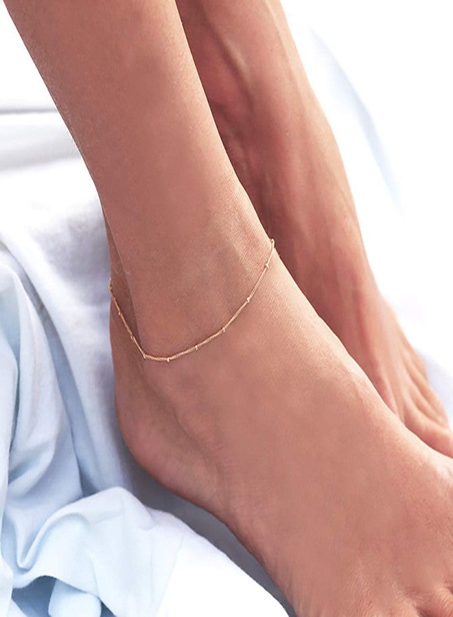 MEVECCO Anklet for Women Gold Satellite Chain 14K Gold Plated Dainty Boho Beach Summer Simple Foot Jewelry Ankle Bracelet - Image 2
