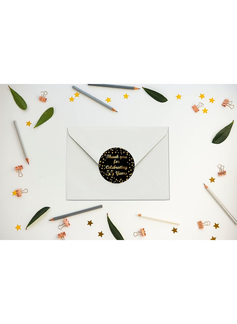 RokAPary 55th Birthday Round 2 Inch Big Glossy Stickers Thank You for Celebrating 55 Years Black and Gold Labels Great for Party Favors Decorations Tags Gift Bags and Supplies Made in USA  - Image 4