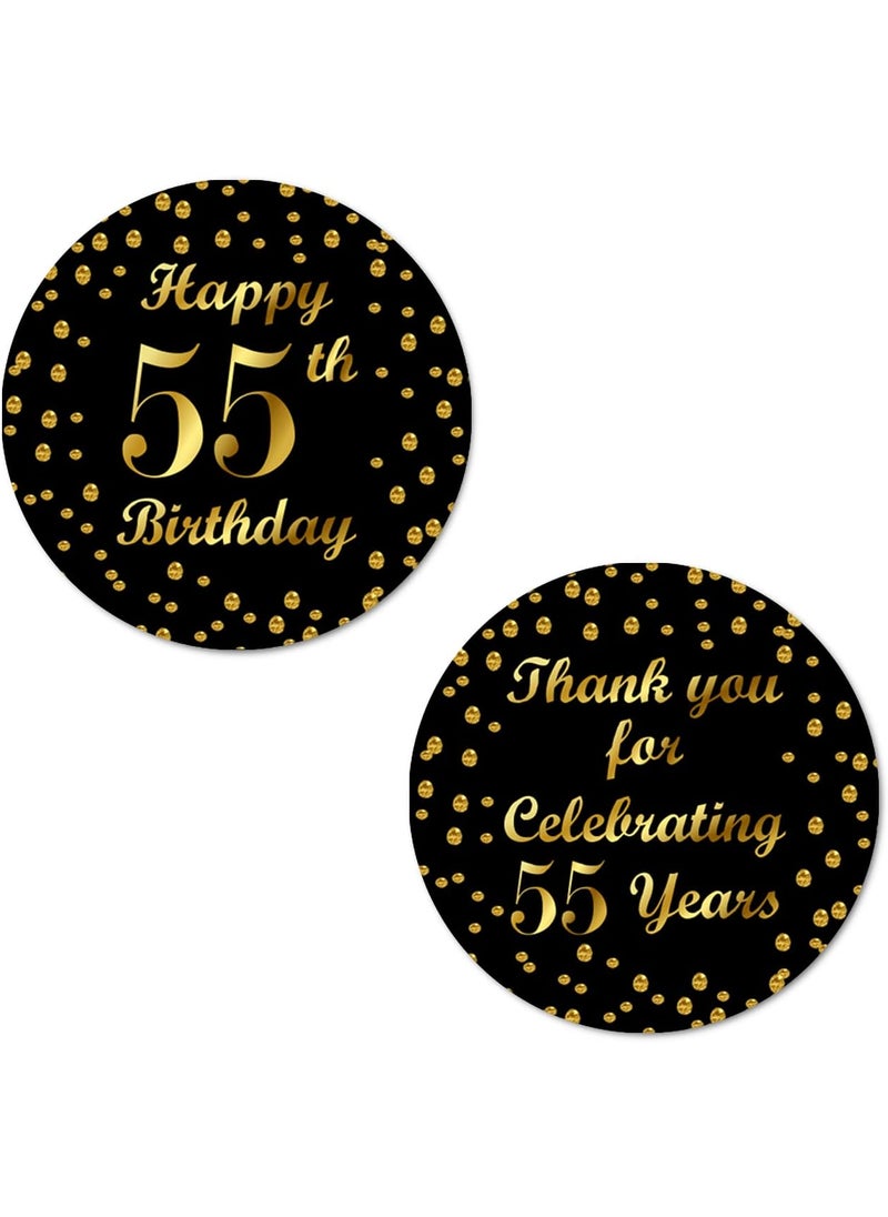 RokAPary 55th Birthday Round 2 Inch Big Glossy Stickers Thank You for Celebrating 55 Years Black and Gold Labels Great for Party Favors Decorations Tags Gift Bags and Supplies Made in USA  - Image 1