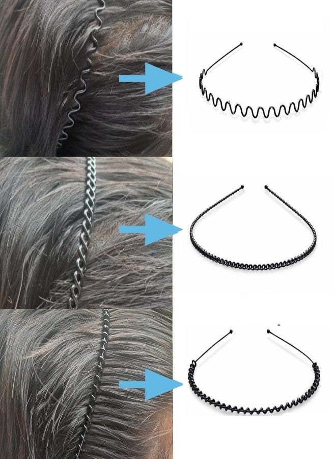KLNEEDS Black Metal Thin Hair Band for Men - 6 Pcs Thin Wavy Non-Slip Adjustable Headbands for Women & Boys, Sports, Gym, Yoga, Running & Face Wash (G-New 6pcs) - Image 5