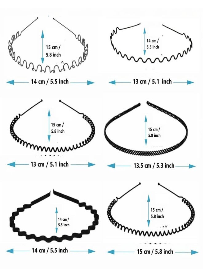 KLNEEDS Black Metal Thin Hair Band for Men - 6 Pcs Thin Wavy Non-Slip Adjustable Headbands for Women & Boys, Sports, Gym, Yoga, Running & Face Wash (G-New 6pcs) - Image 4