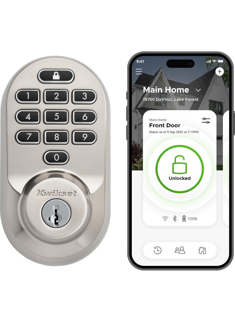 Kwikset - Kwikset Halo WiFi Smart Lock Keyless Entry Door Deadbolt Geofence AutoUnlock Grade AAA Certified No Hub Easy Install Satin Nickel Lifetime Finish Warranty Backlit Keypad - Image 1