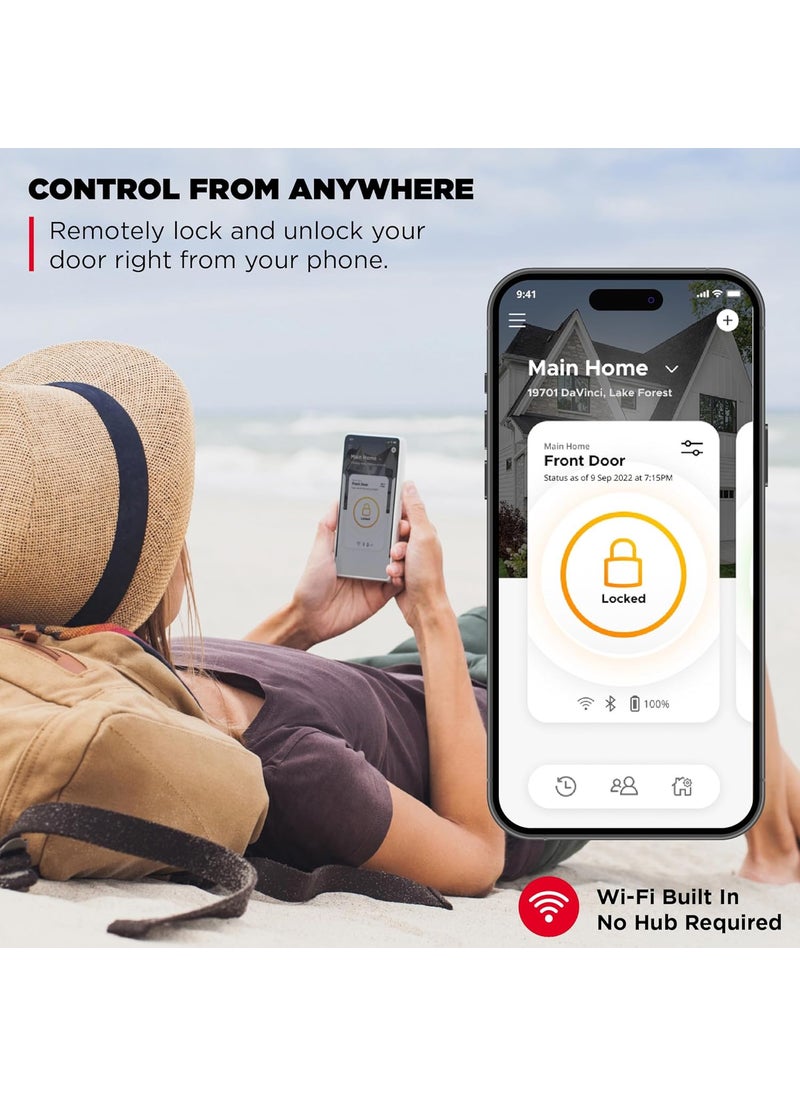 Kwikset - Kwikset Halo WiFi Smart Lock Keyless Entry Door Deadbolt Geofence AutoUnlock Grade AAA Certified No Hub Easy Install Satin Nickel Lifetime Finish Warranty Backlit Keypad - Image 1