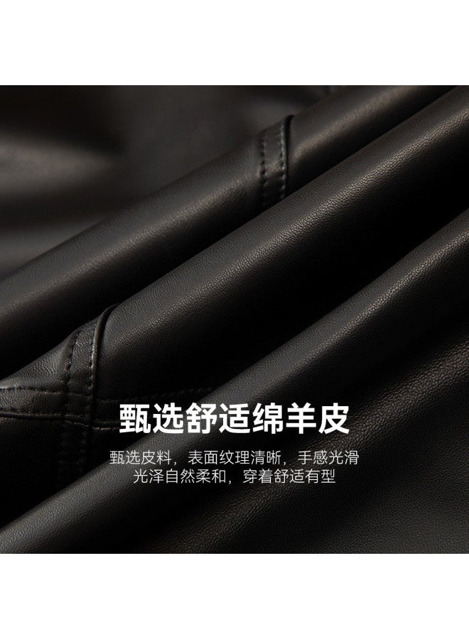 Fapai Spring And Autumn Fashion Women's Clothing Temperament Straight Shoulder Single Row Button Mid-length Leather Jacket Genuine Leather Coat - Image 5