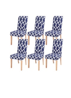 Dining Room Chair Covers Set of 6, Navy Blue Stretch Kitchen Chair Slipcover Spandex Removable Washable Moroccan Geometric Parsons Chair Cover Protector for Dining Room, Hotel, Ceremony