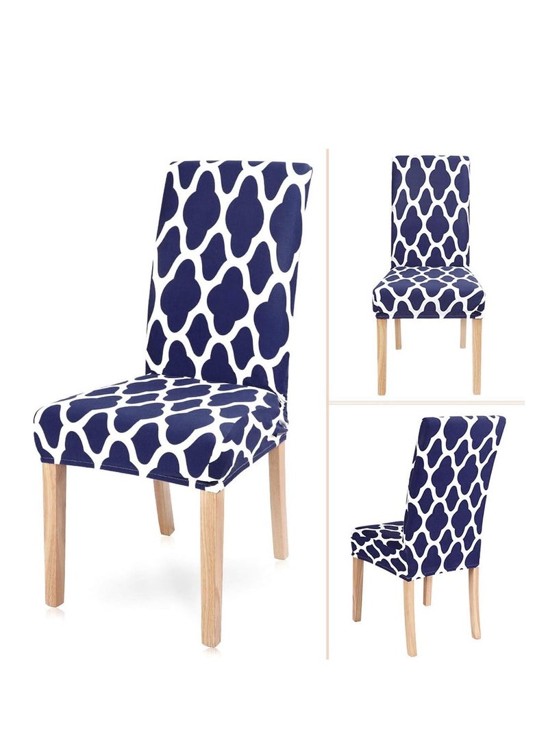 Generic - Dining Room Chair Covers Set of 6, Navy Blue Stretch Kitchen Chair Slipcover Spandex Removable Washable Moroccan Geometric Parsons Chair Cover Protector for Dining Room, Hotel, Ceremony - Image 1