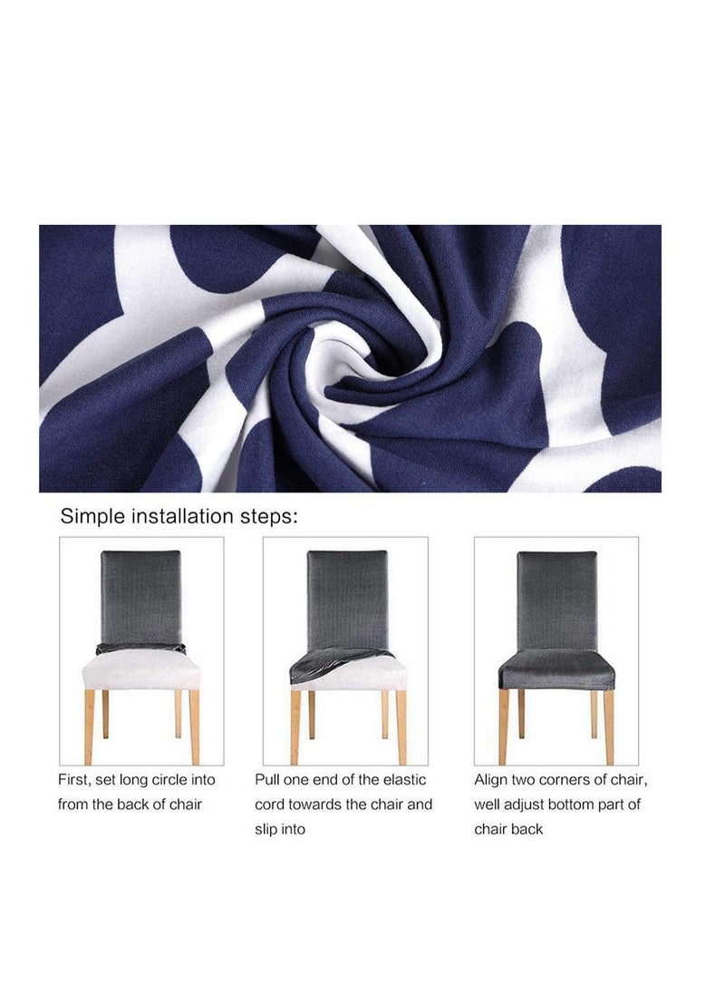 Generic - Dining Room Chair Covers Set of 6, Navy Blue Stretch Kitchen Chair Slipcover Spandex Removable Washable Moroccan Geometric Parsons Chair Cover Protector for Dining Room, Hotel, Ceremony - Image 1