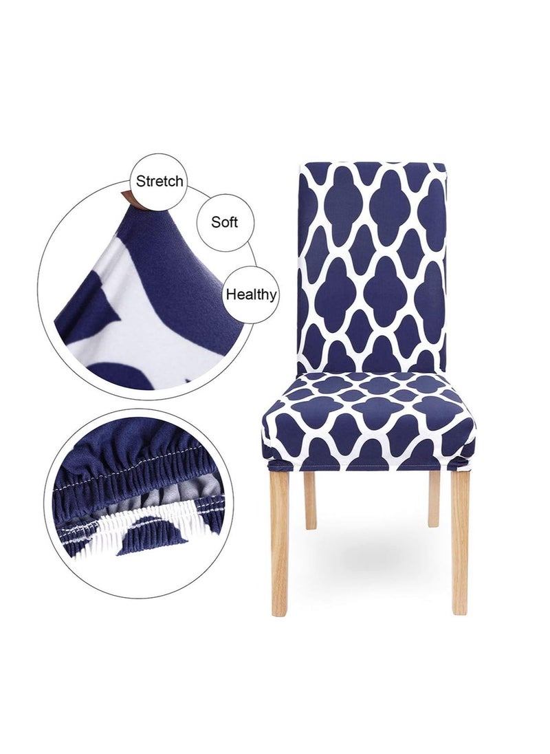 Generic - Dining Room Chair Covers Set of 6, Navy Blue Stretch Kitchen Chair Slipcover Spandex Removable Washable Moroccan Geometric Parsons Chair Cover Protector for Dining Room, Hotel, Ceremony - Image 1
