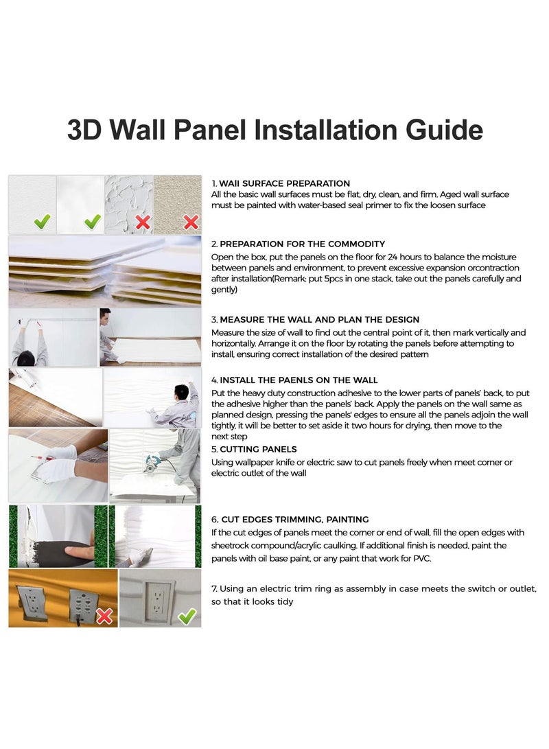 12 قطعة من لوحات الحائط الزخرفية ثلاثية الأبعاد لوحات الحائط ثلاثية الأبعاد لوحة حائط ثلاثية الأبعاد من مادة البولي فينيل كلوريد بتصميم مخطط لوحات حائط ثلاثية الأبعاد منقوشة للديكور الداخلي للحائط 50 * 50 سم باللون الأبيض غير اللامع - Image 5