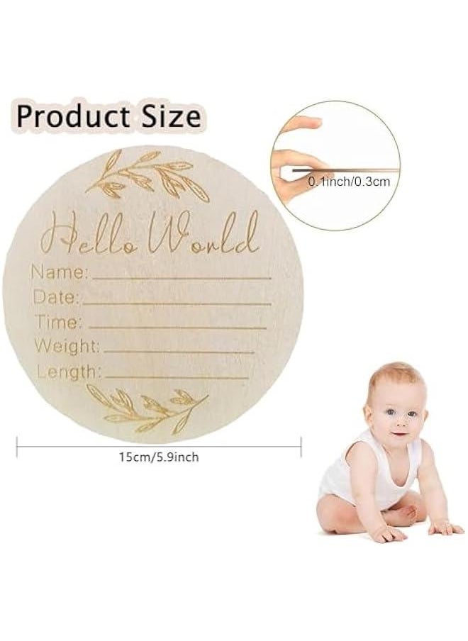 Gonice Wooden Baby Announcement Sign, Newborn Baby Announcement Sign, 5.9 Inch Hello World Newborn Welcome Sign for Baby Shower, Photo Prop, Hospital, Nursery, New Parents (D)  - Image 2