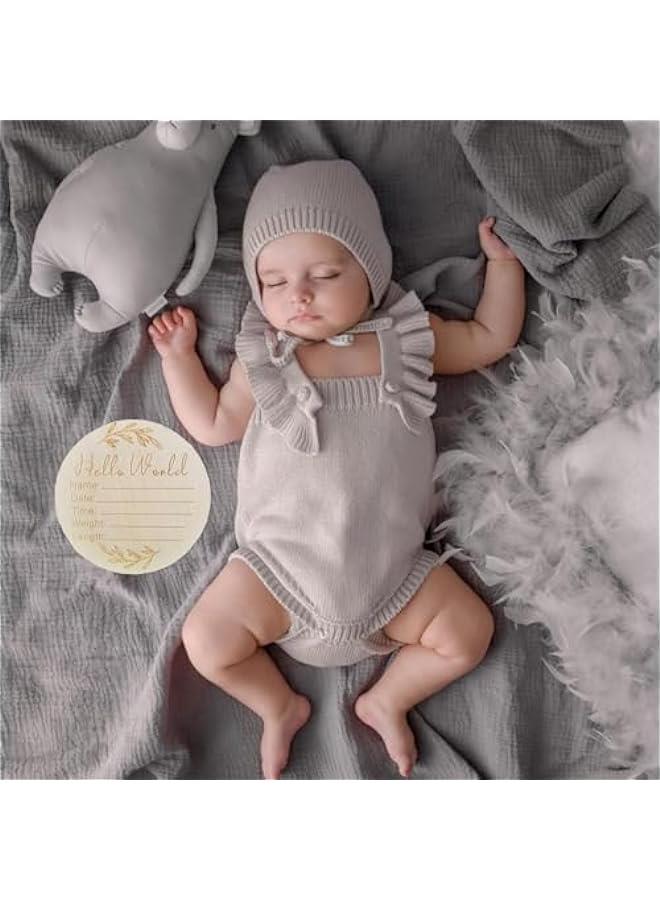 Wooden Baby Announcement Sign, Newborn Baby Announcement Sign, 5.9 Inch Hello World Newborn Welcome Sign for Baby Shower, Photo Prop, Hospital, Nursery, New Parents (D)